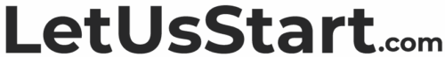 LetUsStart.com logo in bold black font on a transparent background.
