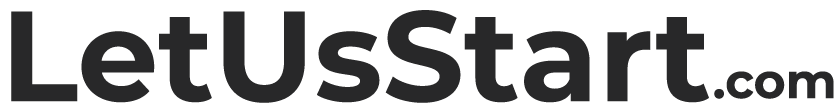 Logo von LetUsStart.com, einer Crowdfunding-Website, in schlichten schwarzen Buchstaben auf weißem Hintergrund.